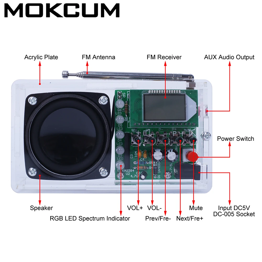 

FM Radio Kit Wireless Receiver DIY Soldering Electronic Kit with LED Flashing Lights with Headphone Jack FM 76-108MHz