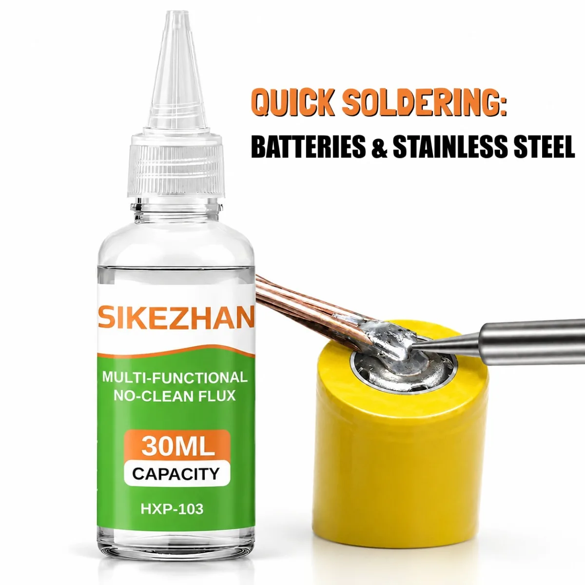 30ml Stainless Steel Soldering Flux, No-Clean Liquid Welding Fluid for Nickel, Copper, Iron, 18650 Battery Tabs and PCB Repair