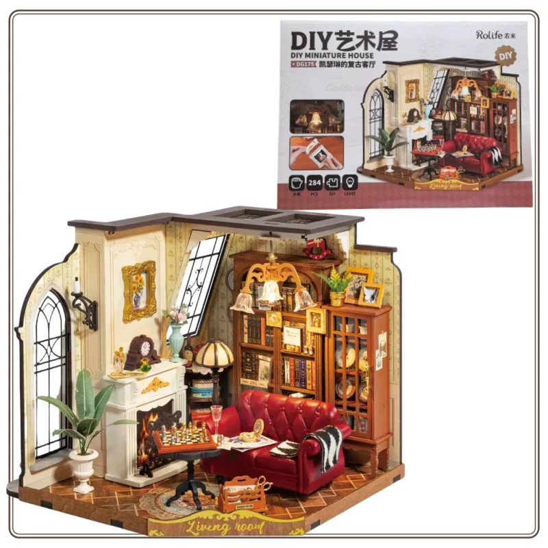 جديد Robotime Rolife لتقوم بها بنفسك بيت الدمية لغرفة المعيشة كاثرين مع أثاث دمية مصغرة مجموعات خشبية لعبة للأطفال والكبار