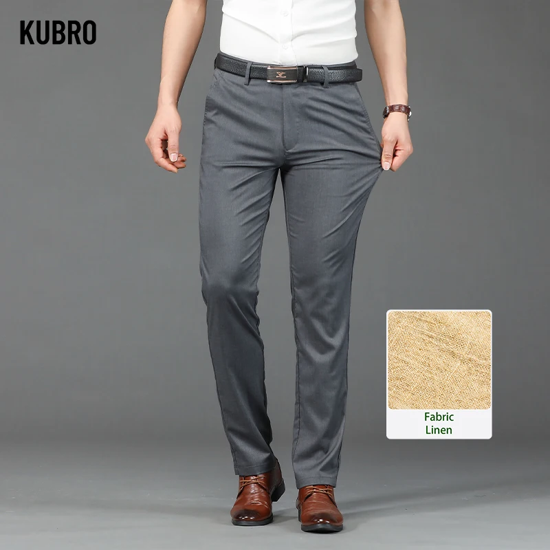 

KUBRO Men's Cotton Linen Pants Loose Cool Casual Long Pants Elastic Long Pant Casual Large Size Streetwear Lightweight Trousers