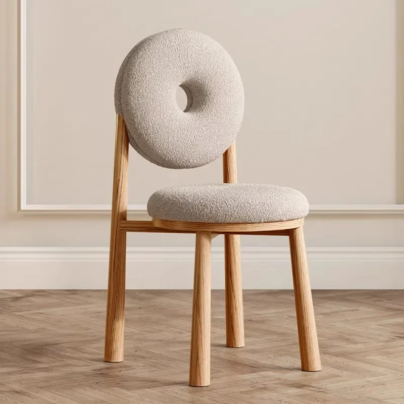 

Nordic Makeup Chair Donut Shape Dining Chair Modern Simple Backrest Wool Velvet Chair Cream Style Home Ins Living Room Furniture