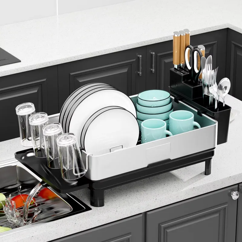 Hot Sale Large Capacity Sustainable Multifunction Stainless Steel Dish Drain Rack Kitchen Table Top Storage Basket Holder