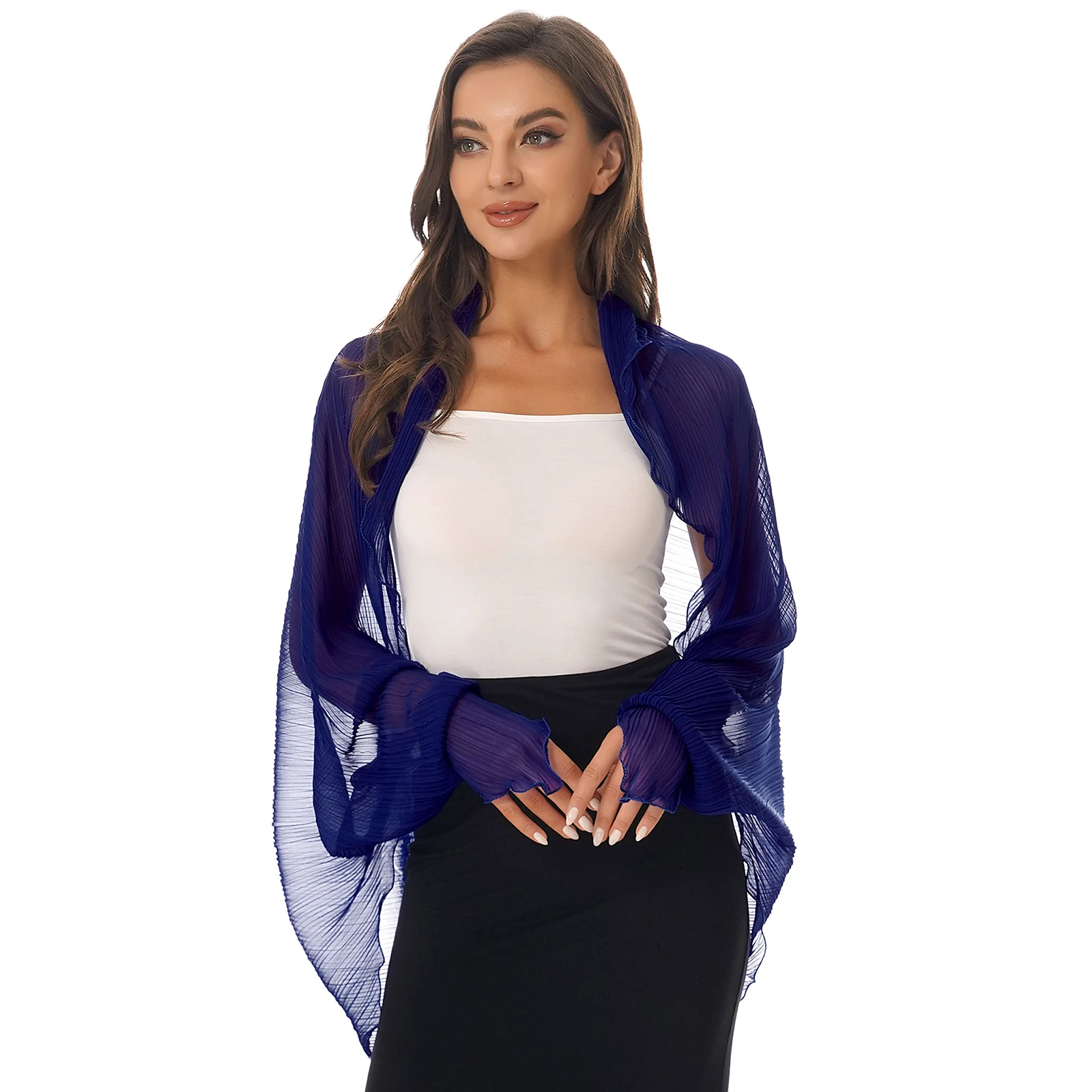 Womens chiffon shrug manga longa proteção solar topos frente aberta chiffon xales envolve bolero nupcial xale beachwear cover ups