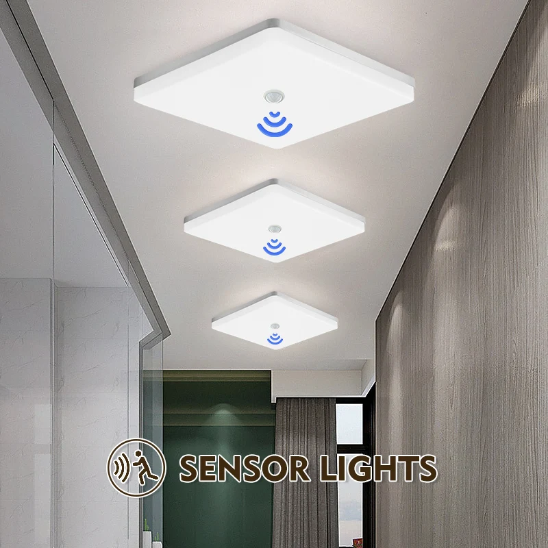 Luces de techo LED con Sensor de movimiento PIR, iluminación inteligente para el hogar, 18W, 24W, 36W, lámpara de techo cuadrada/redonda, pasillo de