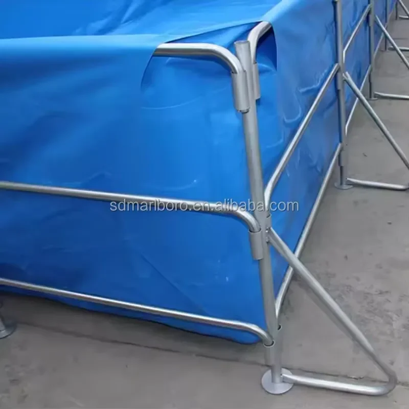 Waterproof Canvas PVC Soft Foldable Rectangular Fish Pond with Side Support Bracket for Fish Farming Tanks 1.5m Height