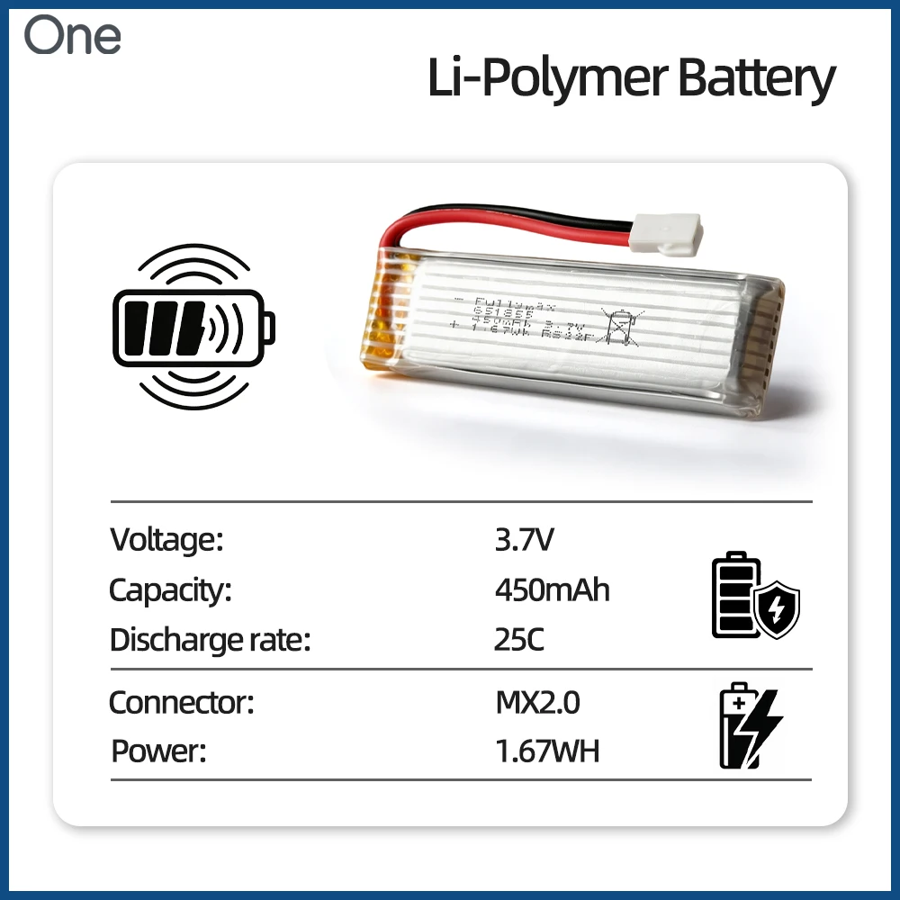 Wltoys K110S LiPo Battery 3.7V 450mAh MX2.0 XH2.54 Plug Rechargeable for K100 K110 K110S V911 RC Helicopter Upgrade Accessories