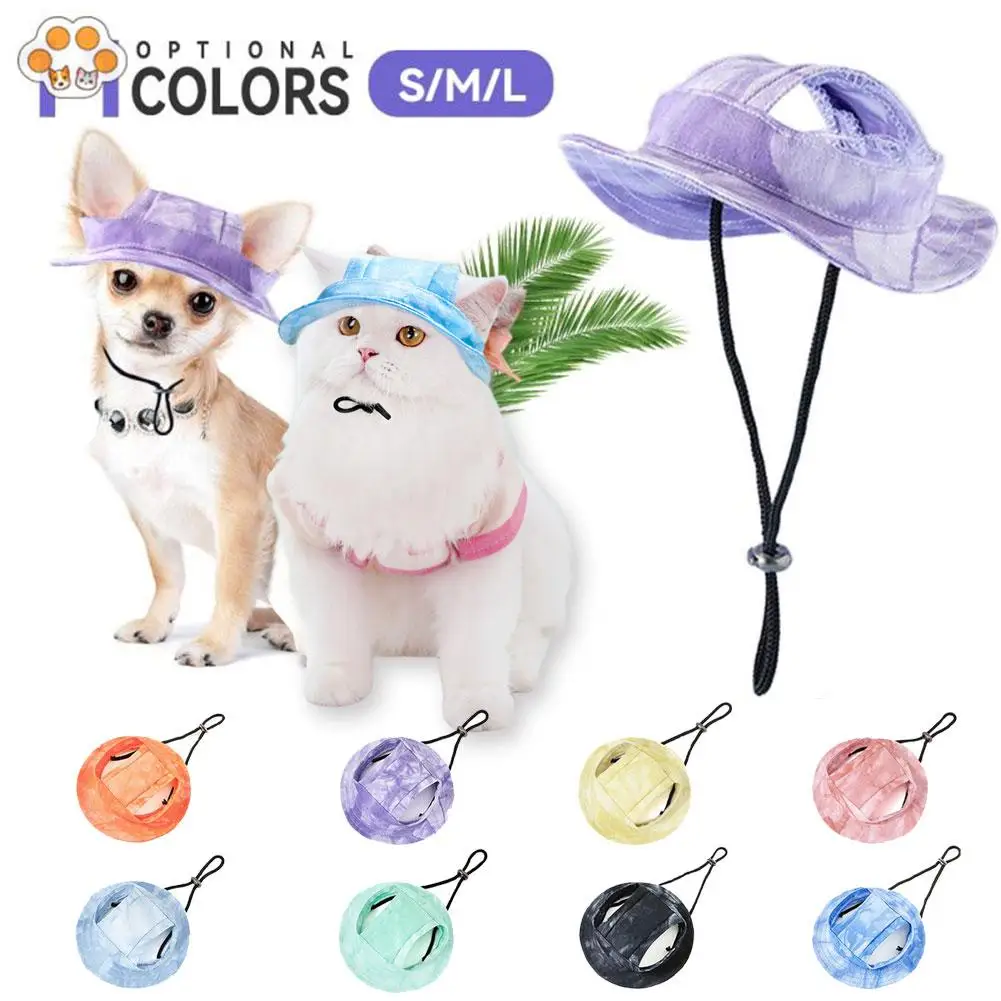 Sombrero para mascotas estilo corbata con orificio para la oreja, visera de playa para perros, sombrero para el sol, accesorios para gatos, gorra para el sol, suministro de sombrero para mascotas al aire libre para perros