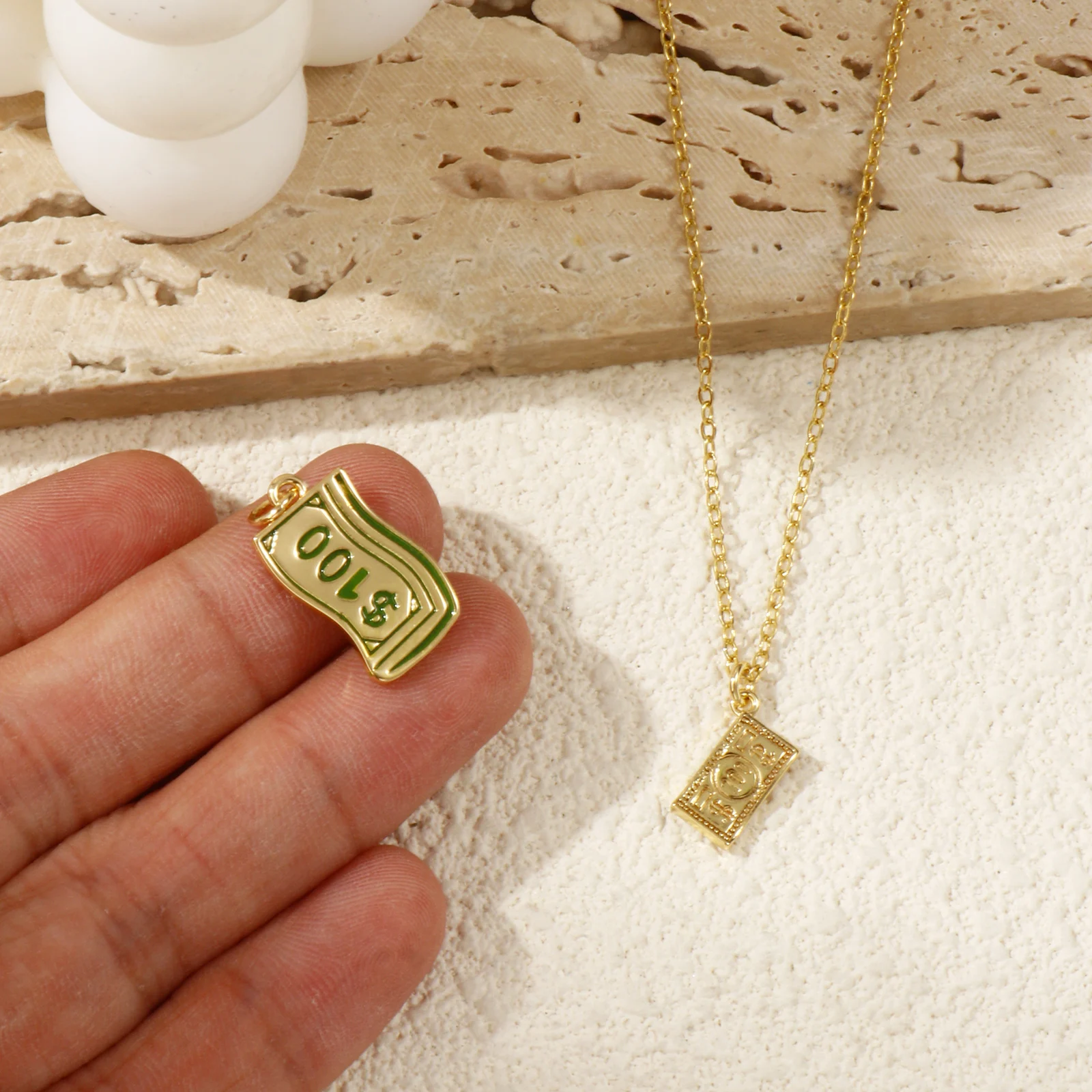 2 قطعة دلايات الدولار الأمريكي المحدودة الغنية لصنع المجوهرات 18K مطلية بالذهب الحقيقي المال نمط قلادة نحاسية قلادة Findings بها بنفسك النتائج #1