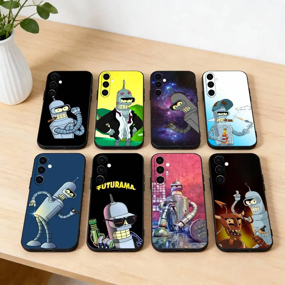 حافظة هاتف F-Futurama B-Bender لهاتف سامسونج جالاكسي A91,80,73,72,71,53,52,32,31,22,21s,20، حافظة سوداء ناعمة
