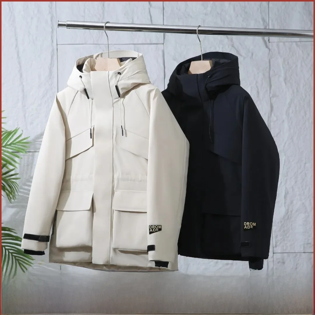 

Thiened 90 Du down Hooded Jaet Outdoor Winter Men Women Couple Workwear Sle Puffer Coat Youth Faion Regular Length