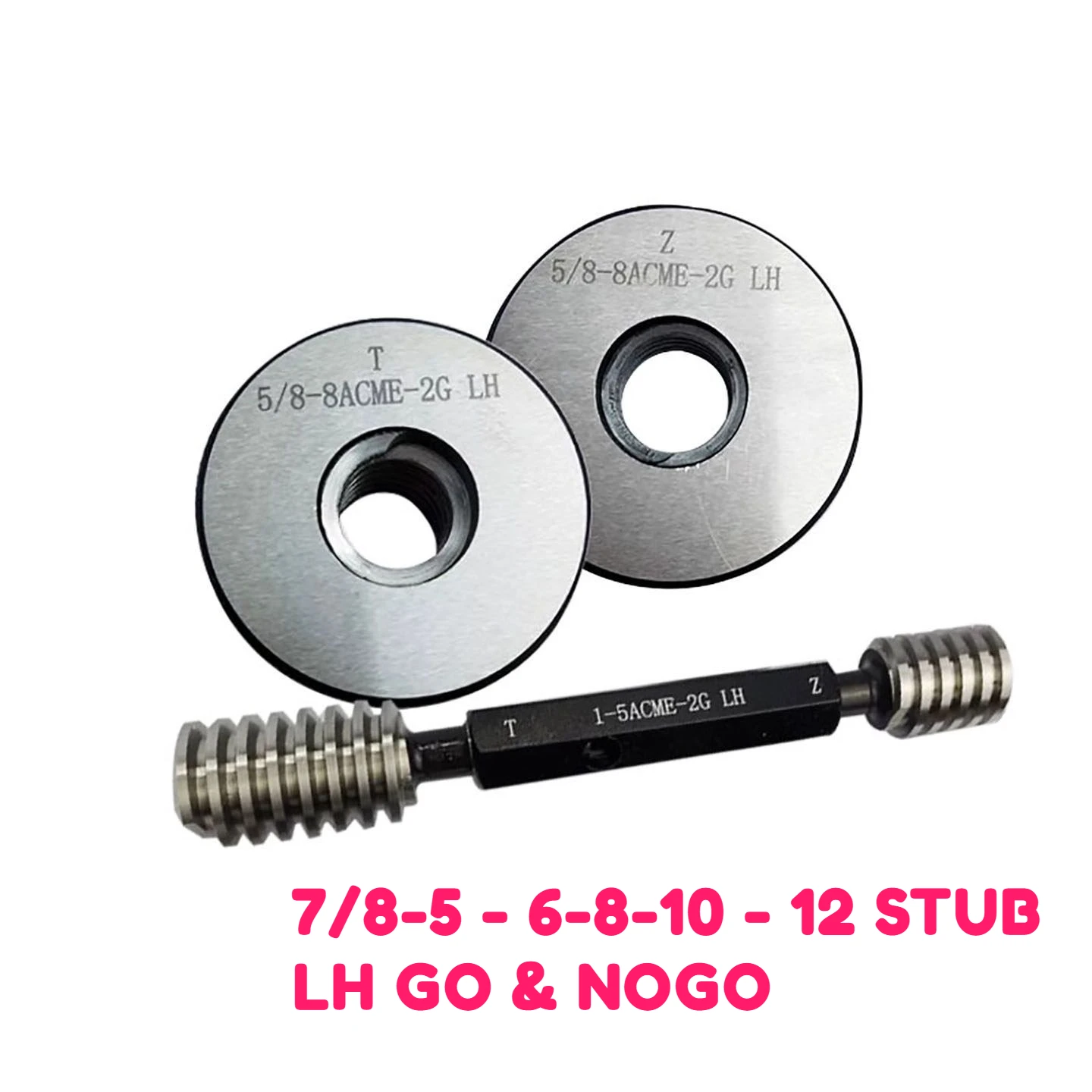American 29 Degree ACME Thread Trapezoidal Ring Plug Gauge 7/8-5 - 6-8-10 - 12 STUB LH GO & NOGO Thread Plug Ring Gauges