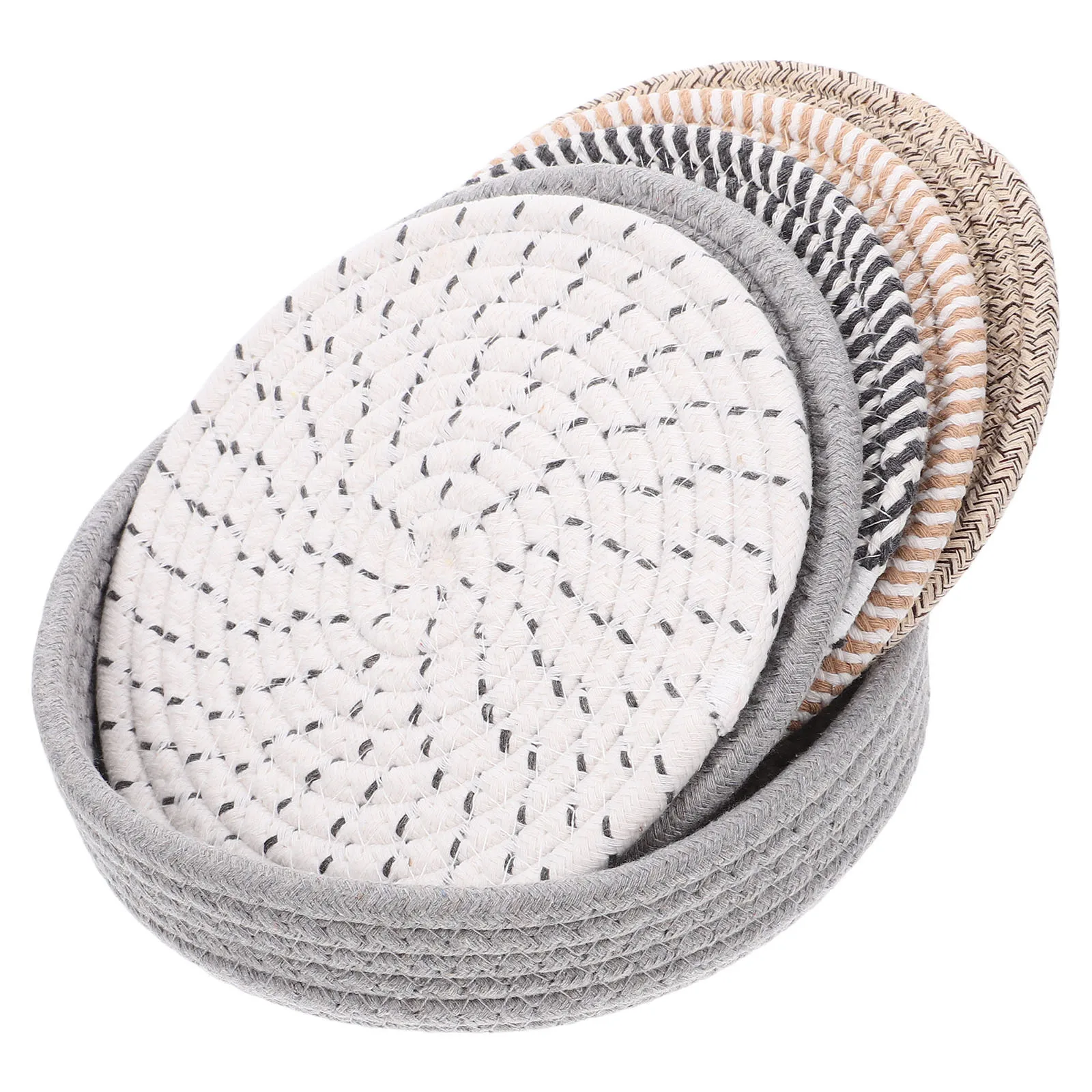 

5Pcs Cotton Rope Dining Table Placemats Heat Resistant Trivets for Hot Dishes Pans Kitchen Essentials Coasters Storage Basket