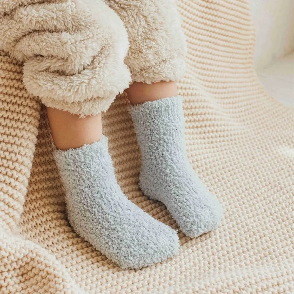 Solid Color Coral Fleece Baby Socks Korean Style Cat Paw Infant Learning Walk Socks Baby Hosiery Thickening Home Sleep Socks