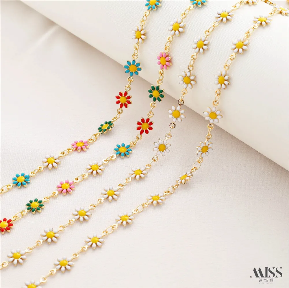 14K Gold Bag Oil Drop Small Daisy Small Flower Handmade Chain DIY Bracelet Necklace Handmade Homemade Loose Chain