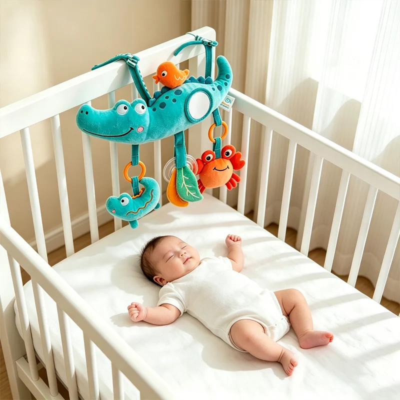 Sinos de animais macios, berço de bebê, carrinho de cama, móvel, pendurado, chocalhos, 0 12 meses, brinquedos infantis de pelúcia, elefante fofo, crocodilo, panda