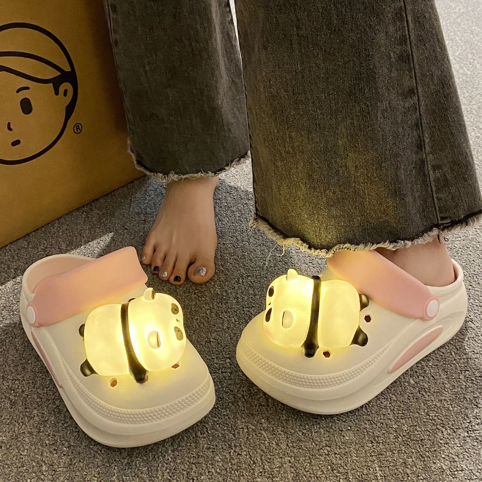 Thick-soled Panda Lantern Clogs Shoes for Women Outerwear Spring & Summer Anti-Slip Sandals Pancake Heightened Covered-Toe