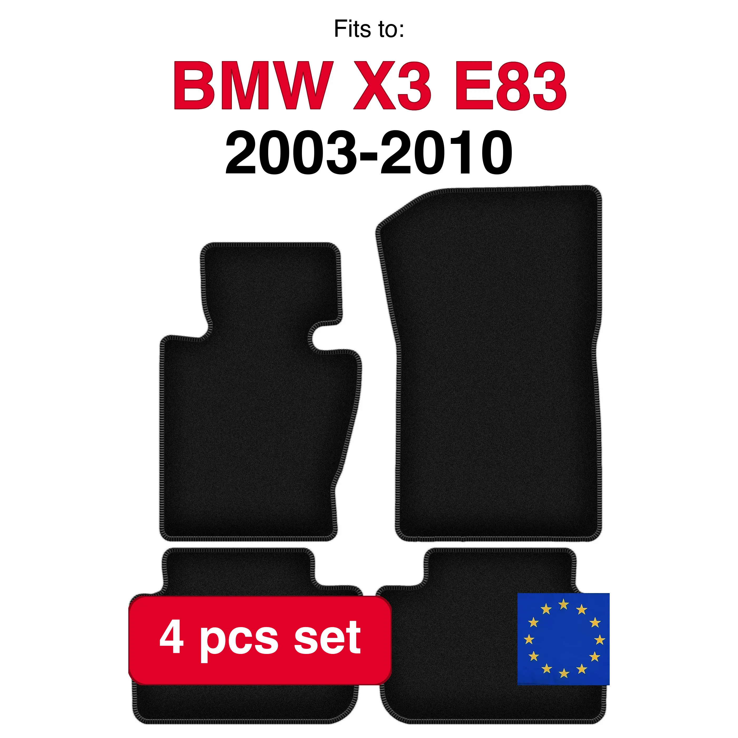 Velour tapijtset voor BMW X3 E83 SUV (2003-2010) - Zwart (4 stuks) in de auto passende automattenset