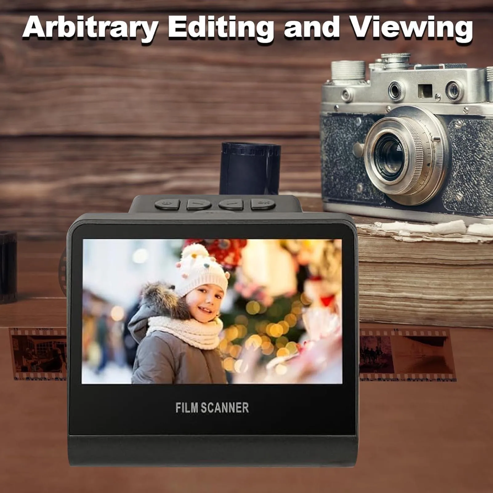 Film Scanner Digital 22MP 5in LCD Screen 16GB Memory Convert Black Negative Monochrome Slides Into JPEG Photos