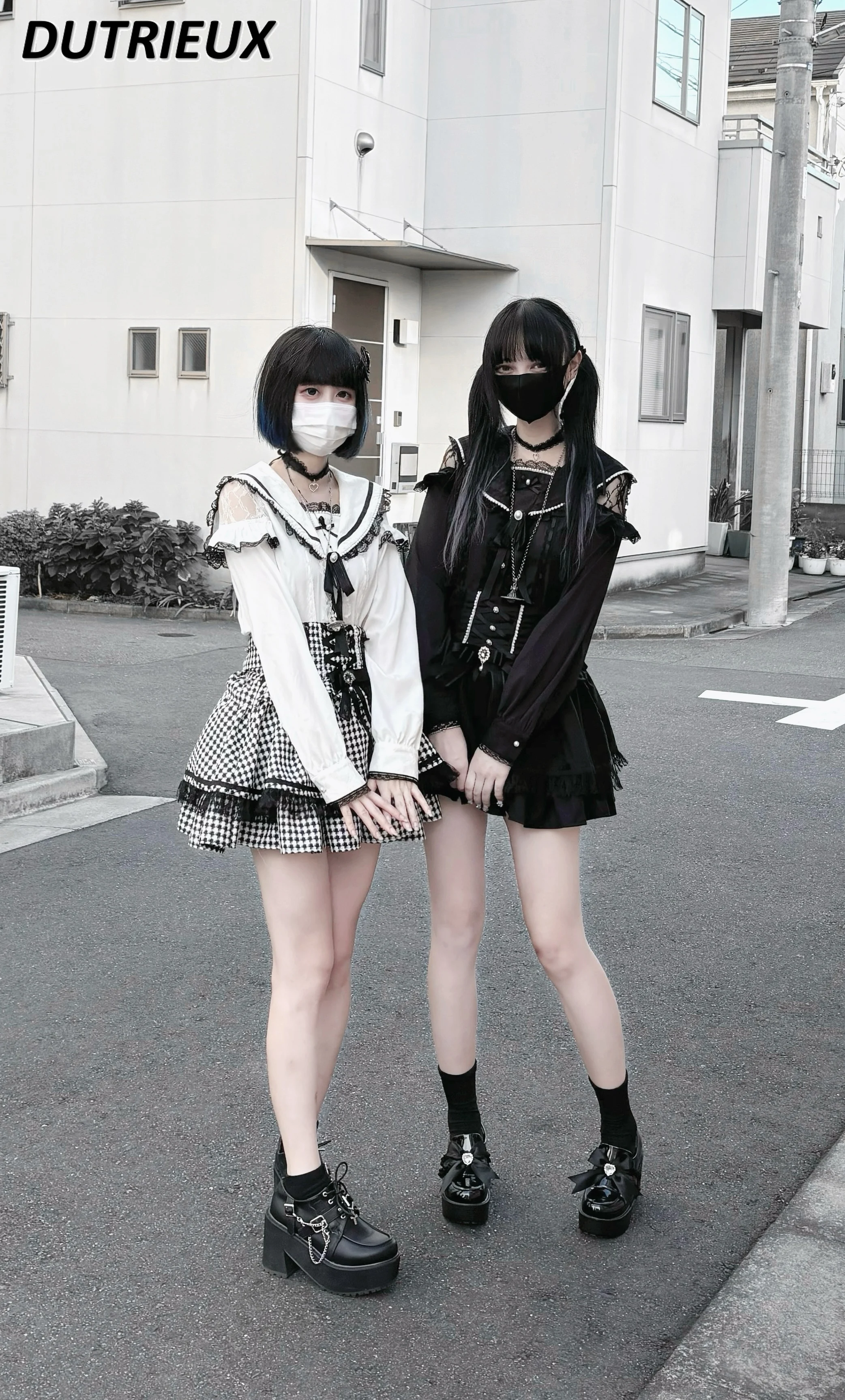 Camisas informales de producción en masa, Tops japoneses de manga larga para mujer, blusa elegante con lazo y cuello de marinero, ropa de encaje para mujer