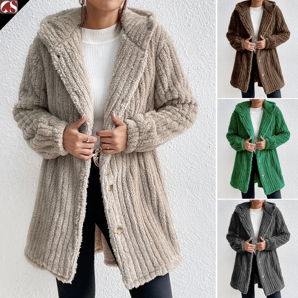 

Women Autumn Winter Long Coat Jacket Solid Color Hooded Button Long Sleeve Warm Casual Fashion Comfortable Standard Regular Fit