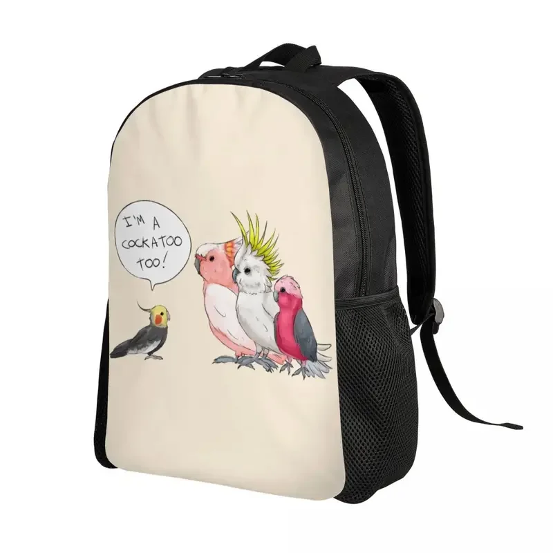 Mochilas personalizadas cacatua para homens e mulheres, mochila cockatiel engraçada, mochila casual para faculdade, sacos de papagaio pássaros