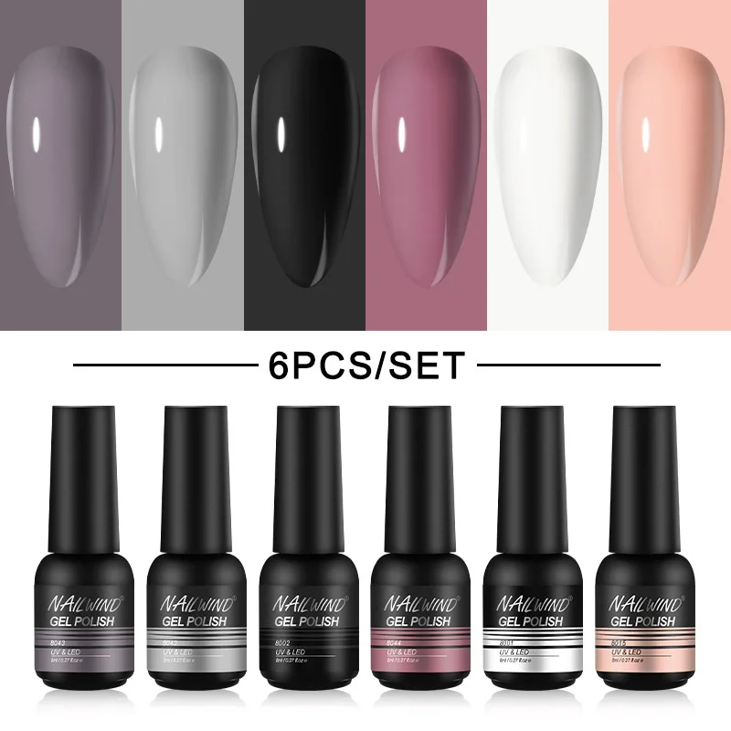 

ROSALIND Black White Gel Nail Polish 6PCS Set UV Gel Semi Permanent Varnishes Soak Off Base Top Coat Nail Gel Kits For Nail Art