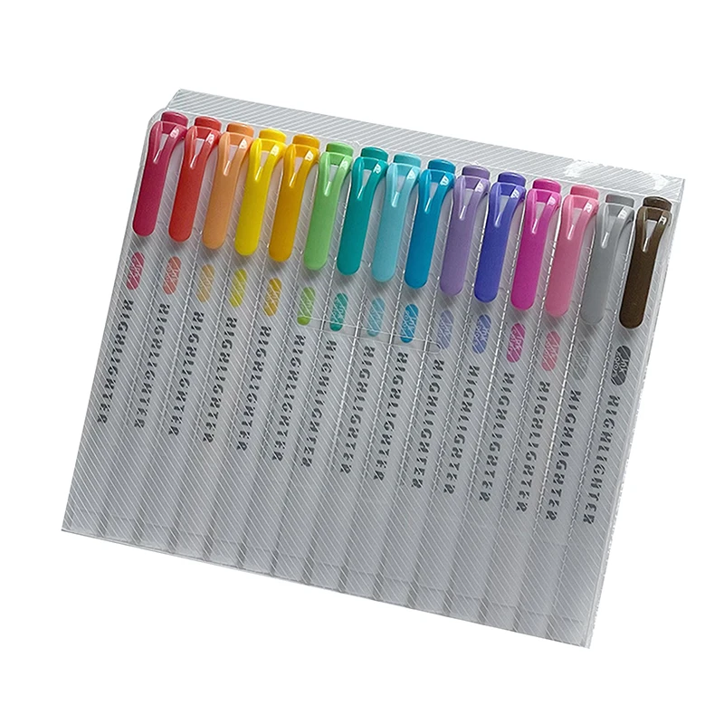 

New 15 Colors Double Headed Highlighter Pen Set Fluorescent Drawing Markers Highlighters Pens Art Japanese Pastel Stationery