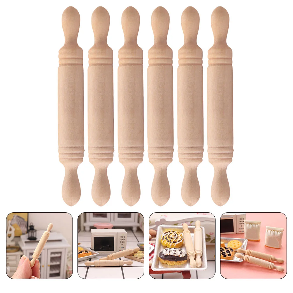 6 pçs rolo mini madeira decorativa cozinha brinquedos rolo acessórios criança pequena