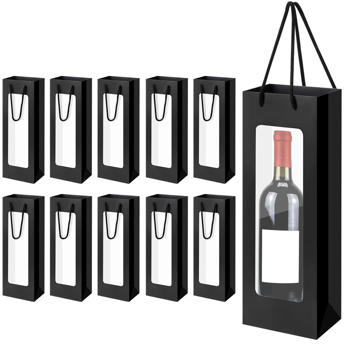 

10Pcs Wine Bag Kraft-Paper Wine Bottle Gift-Carry Bags With Clear Window And Rope Handles Champagne-Wine Bottle Tote Bag