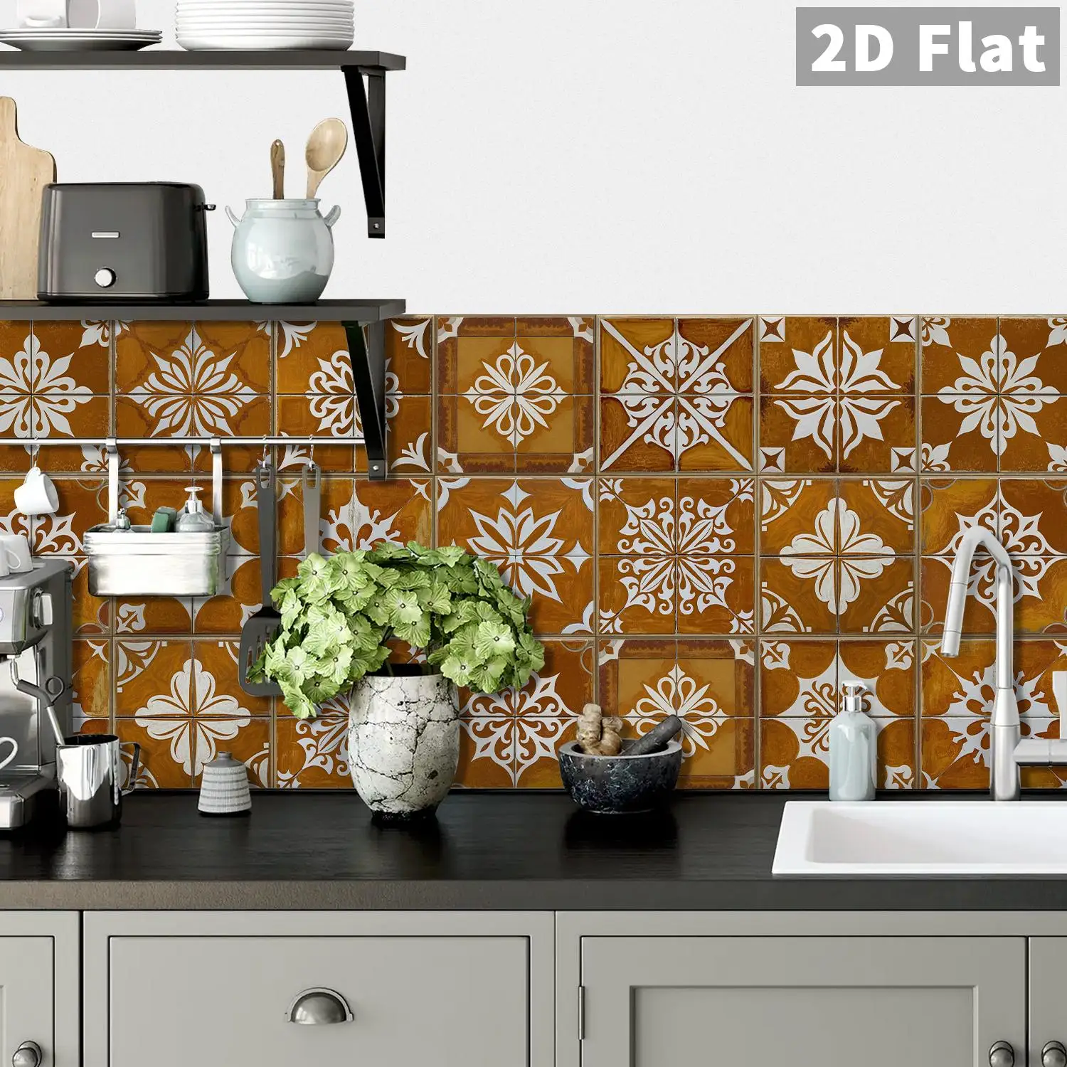 

Vintage floral tiles, ceramic tile stickers, Moroccan style kitchen, bathroom, living room, background wall decoration stickers