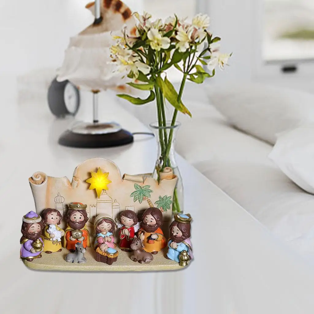 Resin Nativity Scene Set Table Statue Baby Jesus Sculpture Easter Gifts