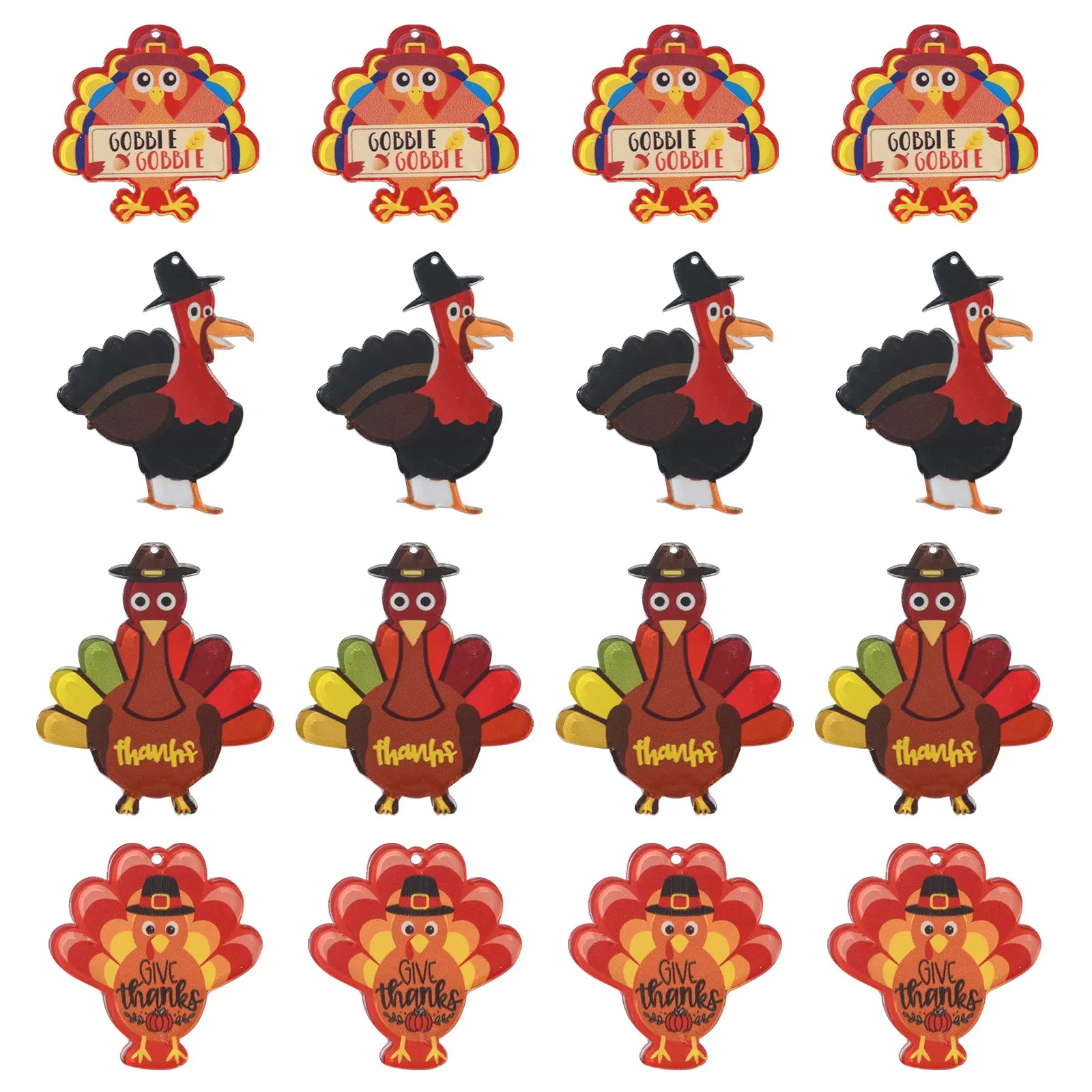 

20Pcs 4 Styles Thanksgiving Day Turkey Charms Acrylic Farm Animal Charms Red Turkey Charms for Festival Jewelry Making DIY