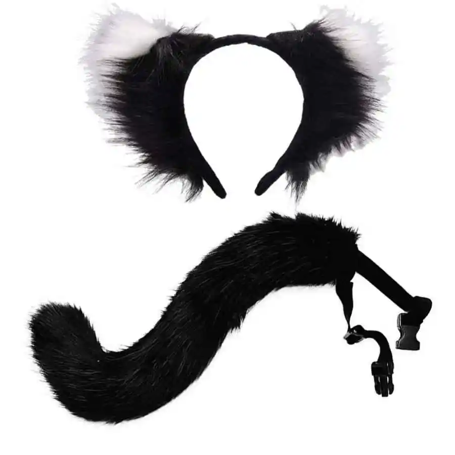 Sexy Fuchsmasken-Set mit Schwanz für Feiertagspartys, Rollenspiele, Pelz-Tiermasken für Männer und Frauen, Maskerade-Party-Requisiten, Bühnenauftritts-Set – Detail 1