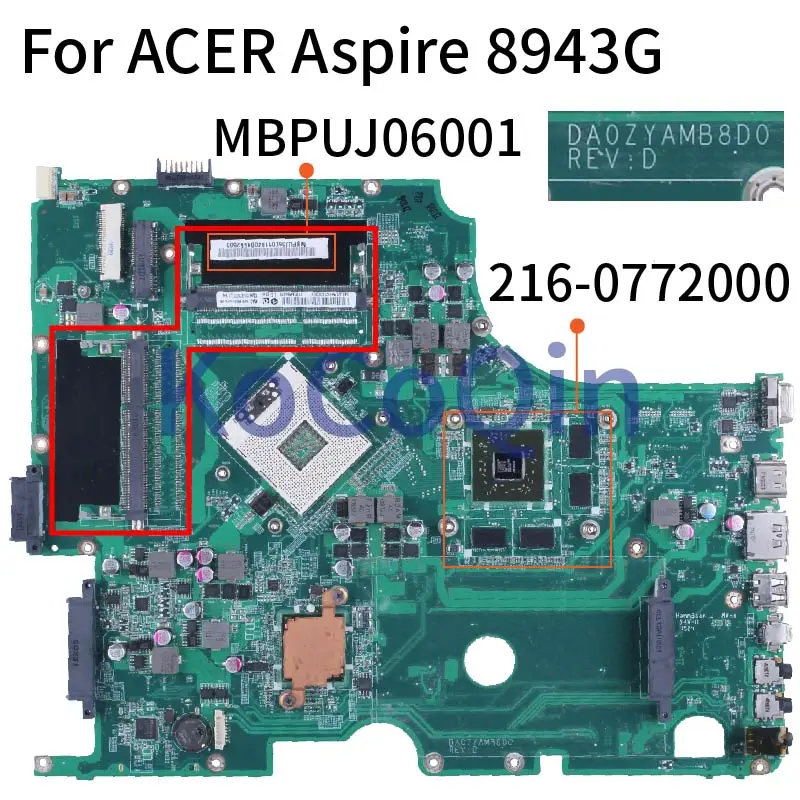 

For ACER Aspire 8943 8943G Notebook Mainboard DA0ZYAMB8D0 MBPUJ06001 HM55 216-0772000 DDR3 Laptop Motherboard Full Tested