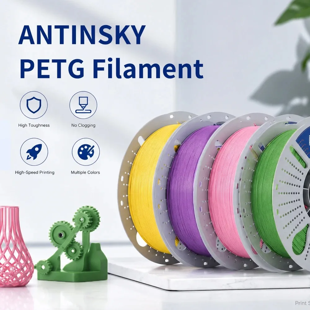 Antinsky PETG Filament 1,75mm 1KG Hohe Zähigkeit Geringe Schrumpfung Transparentes PETG 3D-Druck Verbrauchsmaterial