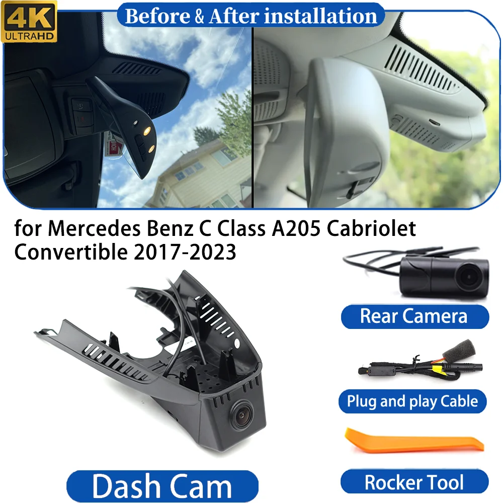 HighCity Dash Cam for Mercedes Benz C Class A205 Cabriolet Convertible 2017-2023 4K UHD DVR Camera Video Recorder Dashboard