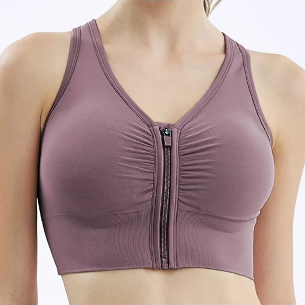 

Women Underwear Bras Soft Front Zip Wireless Padded Push Up Shockproof Support Gym Lingerie Sports Type Breathable Workout Bra