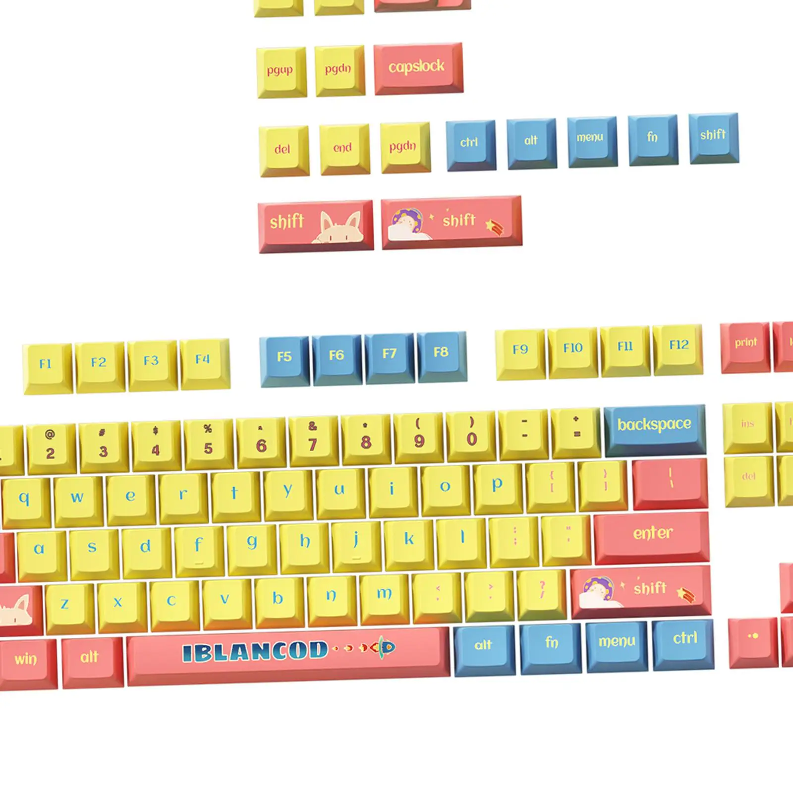 

12 Caps PBT Cute Theme for cross Mechanical Shafts Easy to Install Replaces