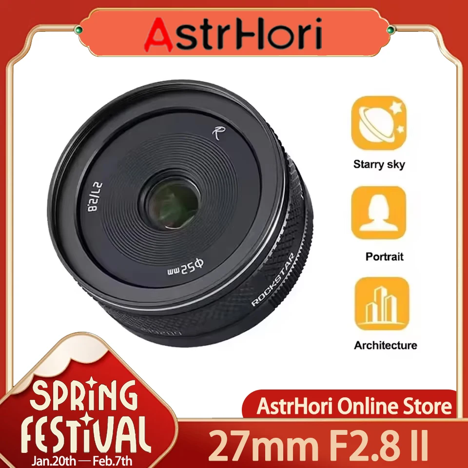 AstrHori 27mm F2.8 II Large Aperture APS-C Manual Prime Focus Lens for Nikon Z Fuji X Eos M M43 Mount Camera