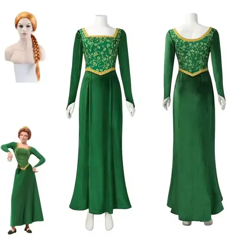

2026 Shrek Cosplay Costume Anime Princess Green Dress Fiona Dress Shrek Cosplay Costume Women Velvet Halloween Carnival Clothes