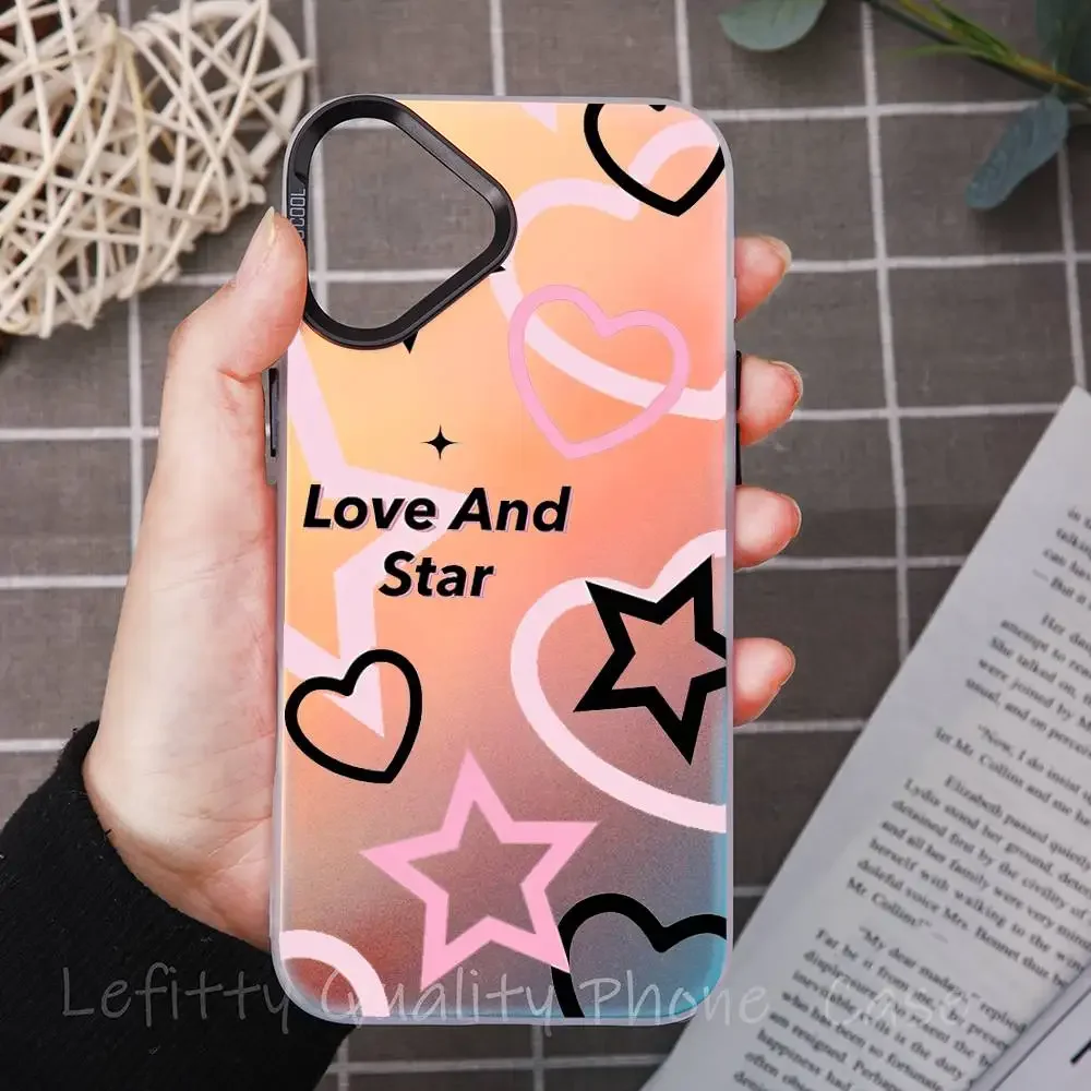 Cool Pink Five-Pointed Sta Ins Phone Case For IPhone 17 16 15 14 13 12 11 Plus Pro Max Multicolor Aurora Laser Shockproof Funda