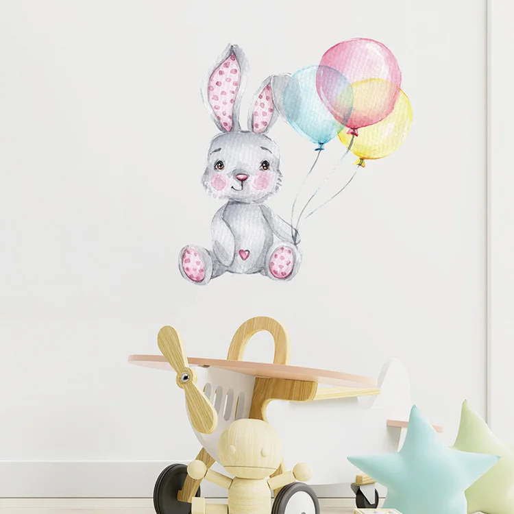 Cartoon bemalte Hasen-Ballon-Wandaufkleber für Kinderzimmer, Schlafzimmer, Wanddekoration, selbstklebende Dekor-Aufkleber – Detail 5