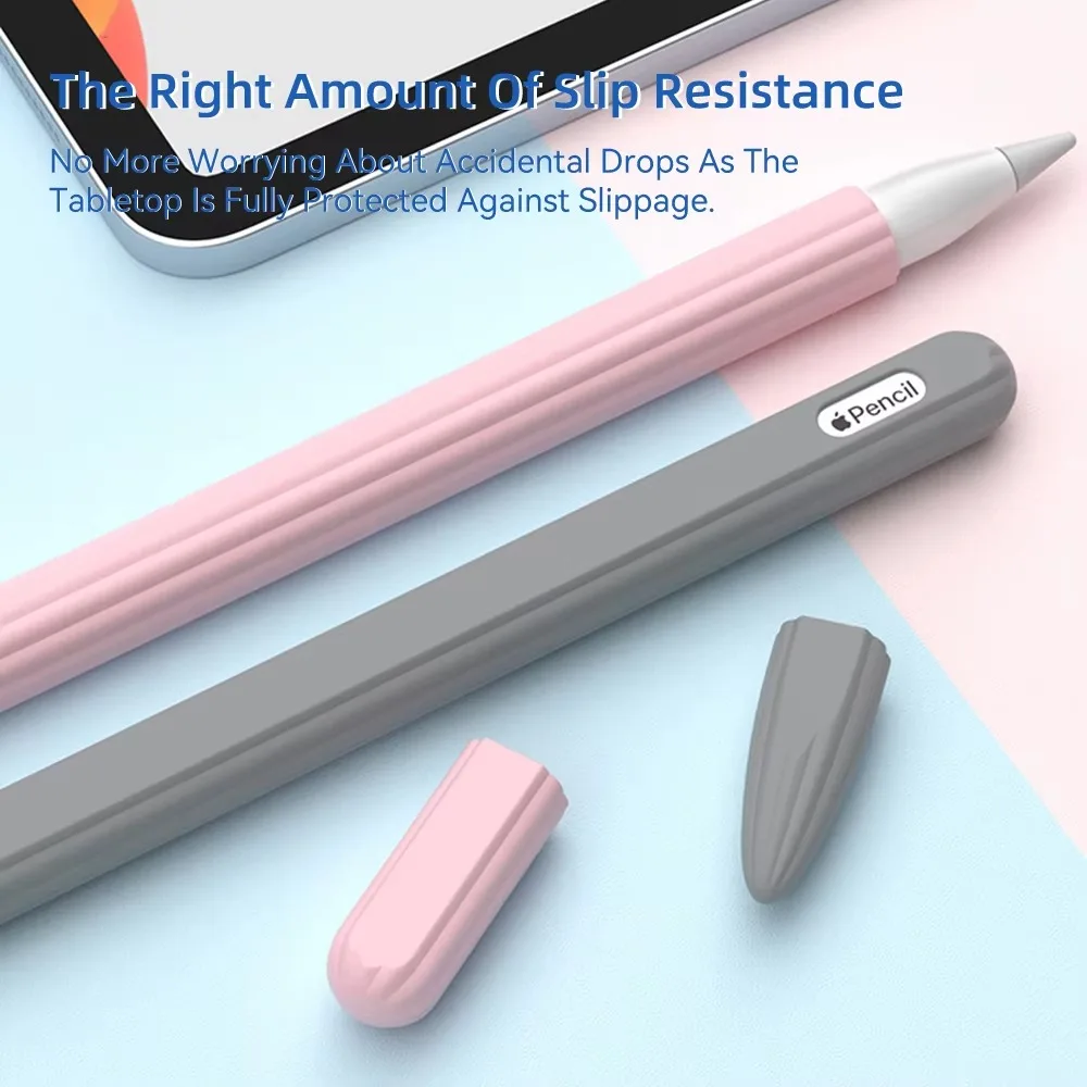 Silicone Pencil Case For Apple Pencil 2nd iPad Pencil Skin Soft Silicone Protective Cover Stylus Pen Funda Two Caps