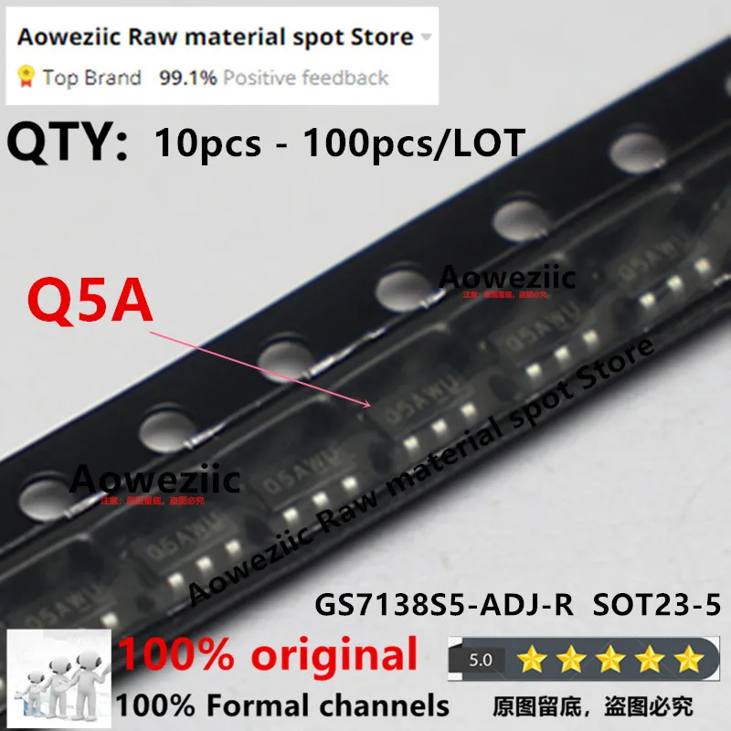Aoweziic 2021 + 10 قطعة-100 قطعة/الوحدة 100% جديد الأصلي GS7138S5-ADJ-R GS7138S5 Q5A ** SOT-23 إدارة الطاقة رقاقة
