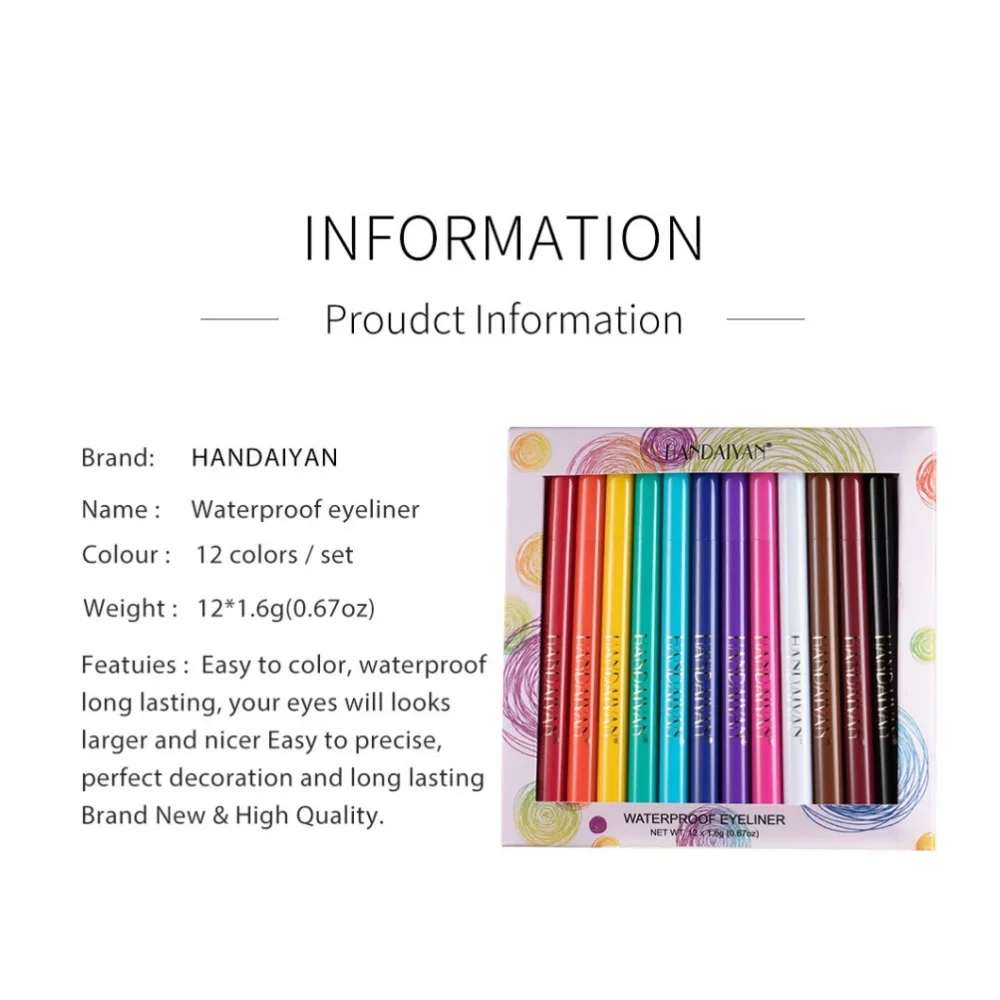 HANDAIYAN crayon Eyeliner coloré 12 pièces ensemble longue durée ne se décolore pas imperméable hautement pigmenté mat liquide Eyeliner cosmétiques
