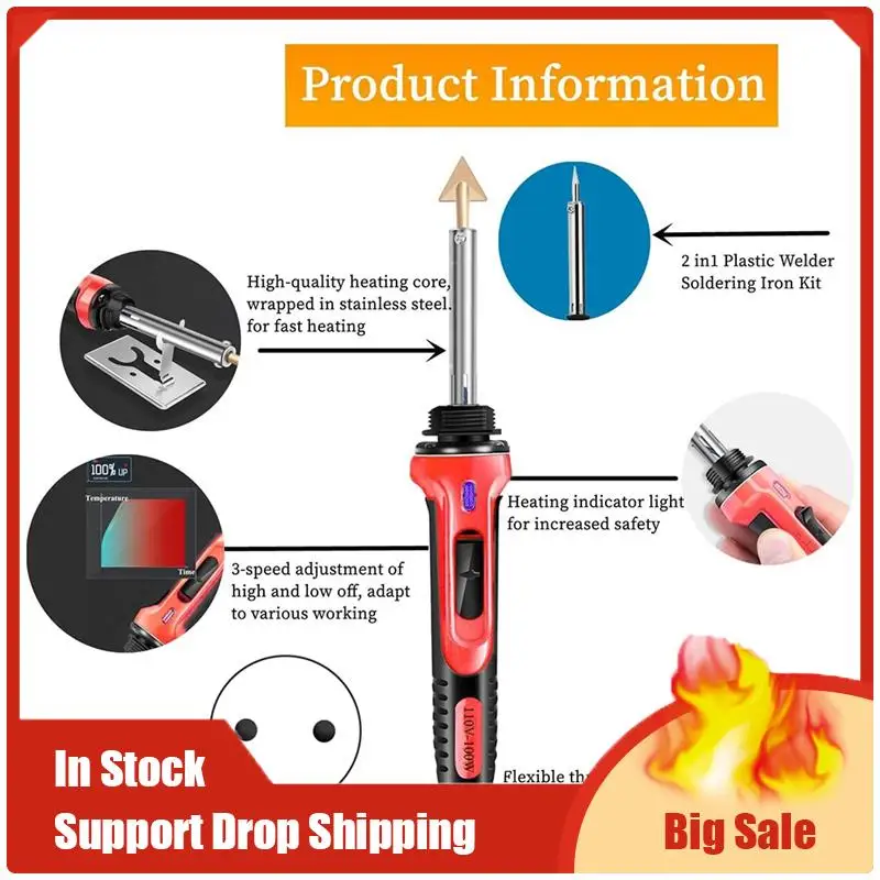 

A70U New 100W Plastic Welding Kit Electric Soldering Iron Household Welding Tools Automobile Bumper Maintenance Tools