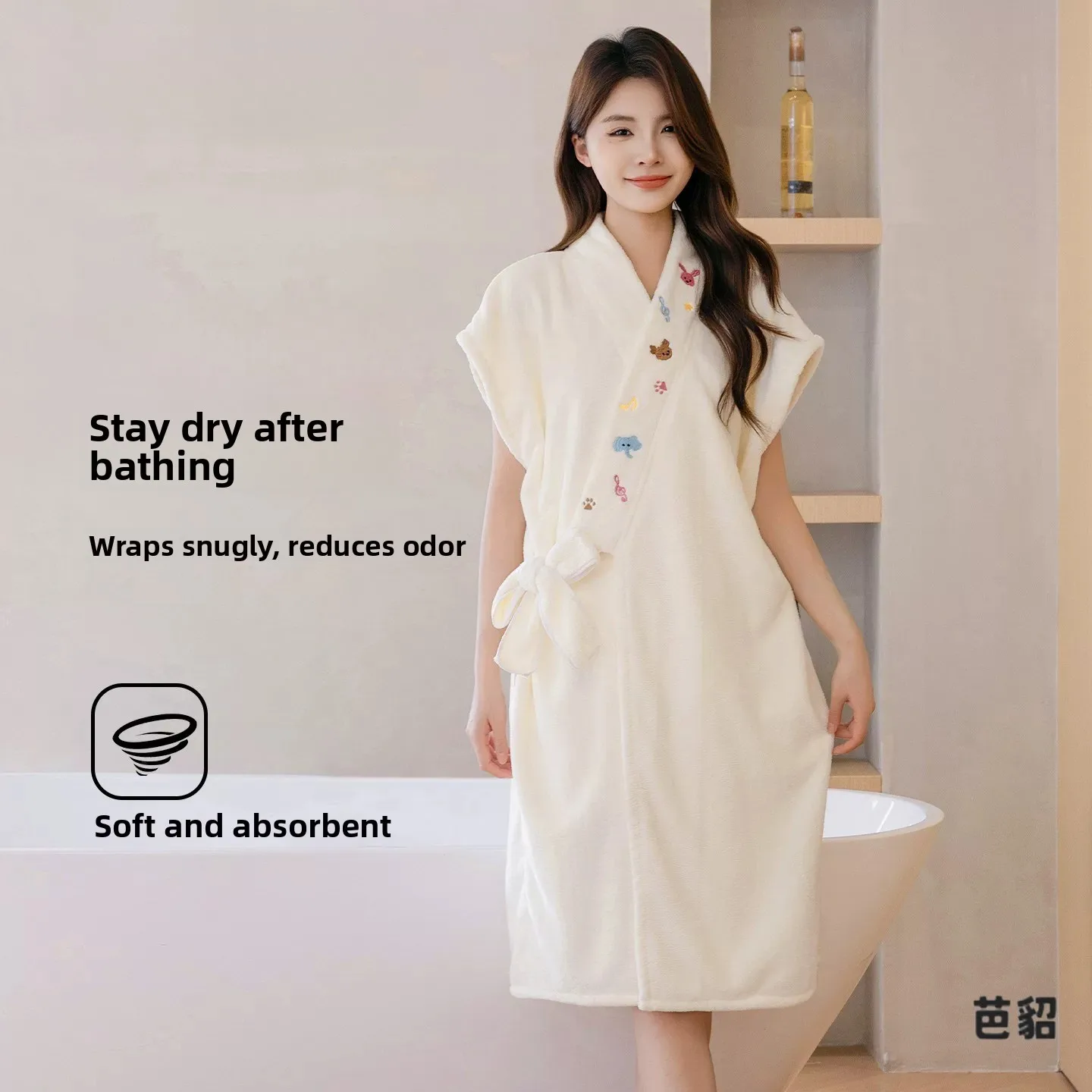 quick-dry-non-cotton-bath-robe-women's-home-use-bath-skirt-absorbent-adult-bath-gown-wrap-towel-coral-fleece-polyester-fabric