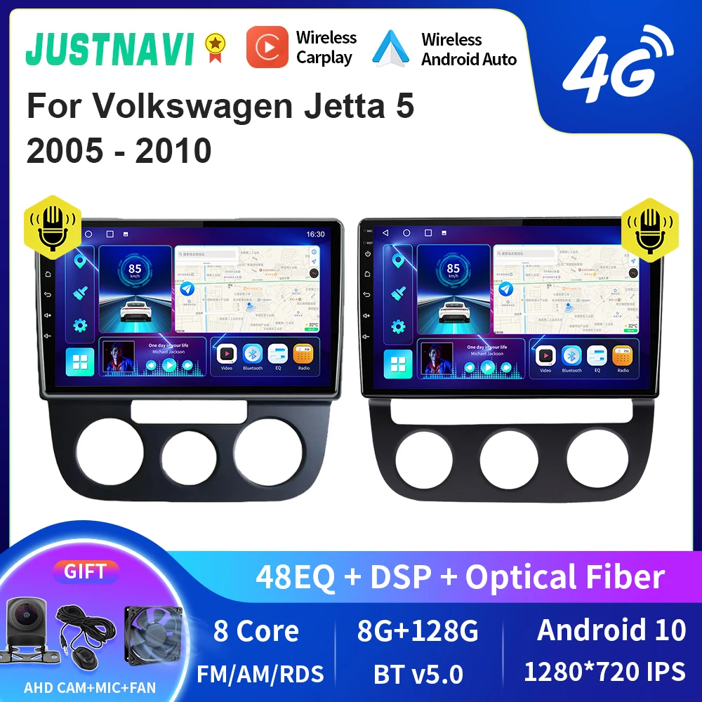 

JUSTNAVI QT10 беспроводной CarPlay Android авто радио для Volkswagen Jetta 5 2005 - 2010 стерео автомобильный мультимедийный видеоплеер GPS DVD