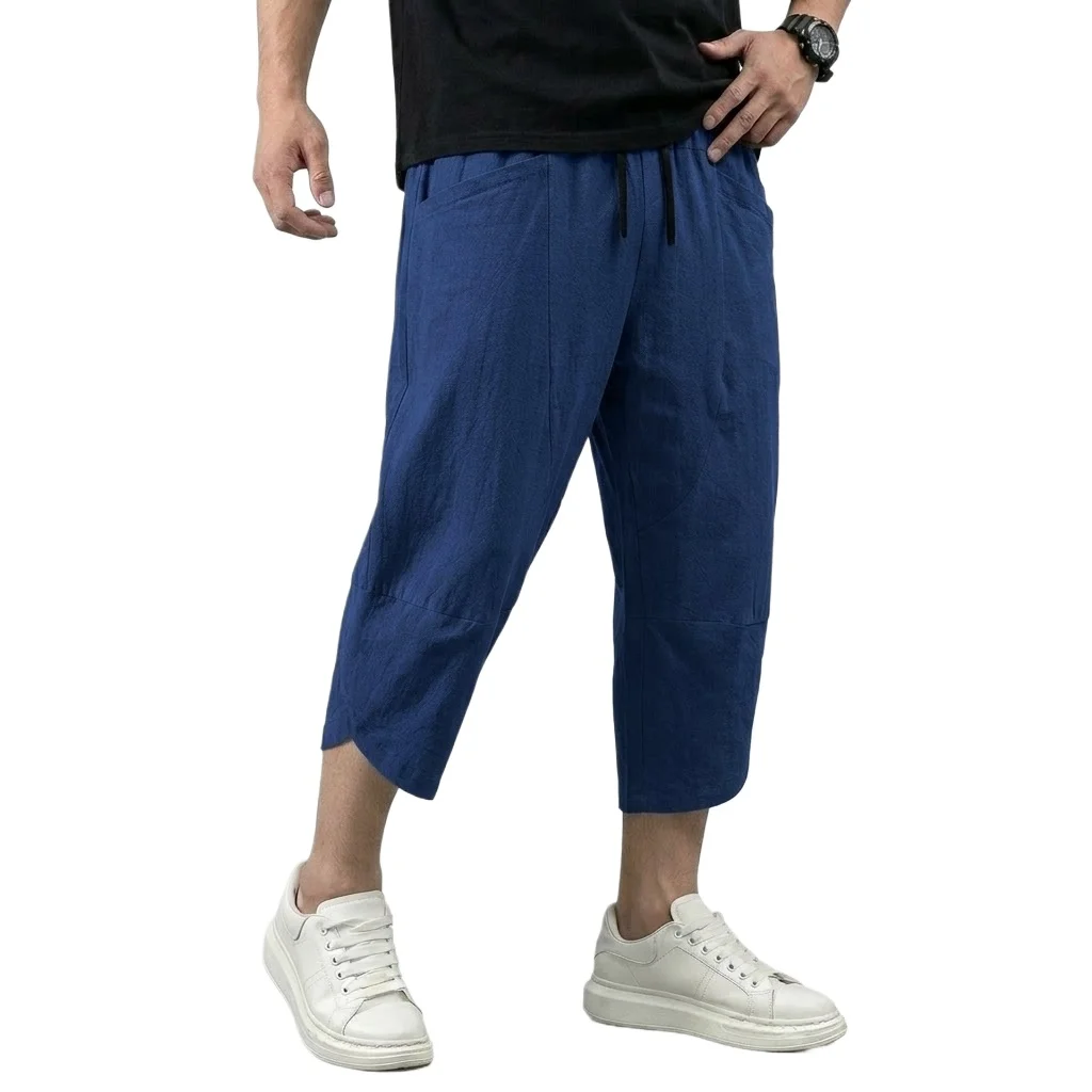 summer Mens Linen Pants Solid Casual Pants for Men Breathable Baggy Pant Beach Lightweight Cotton Gym Pants Outdoor Hiking Pants
