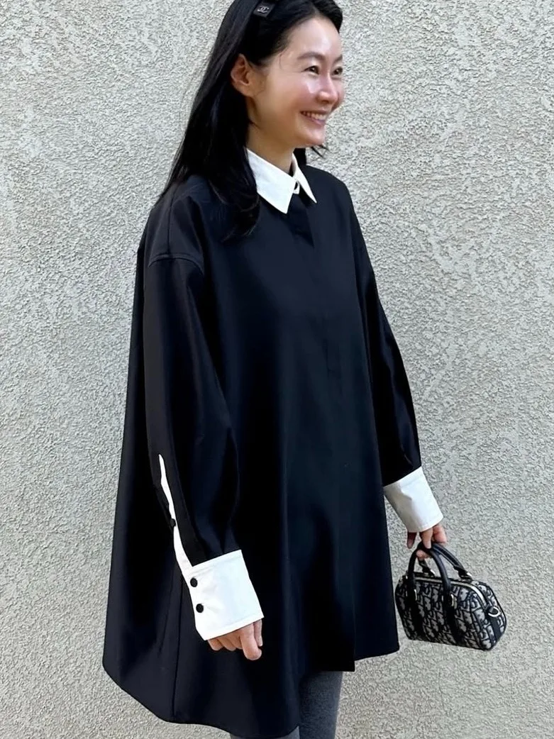 

Chic Spring Loose Fit Long Sve Mid-Length Collared irt for Women Color Blo Casual Versatile Ladies Premium Quali Blouse